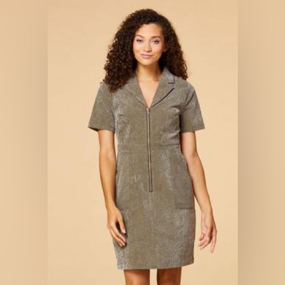 Versona front zip down olive green dress